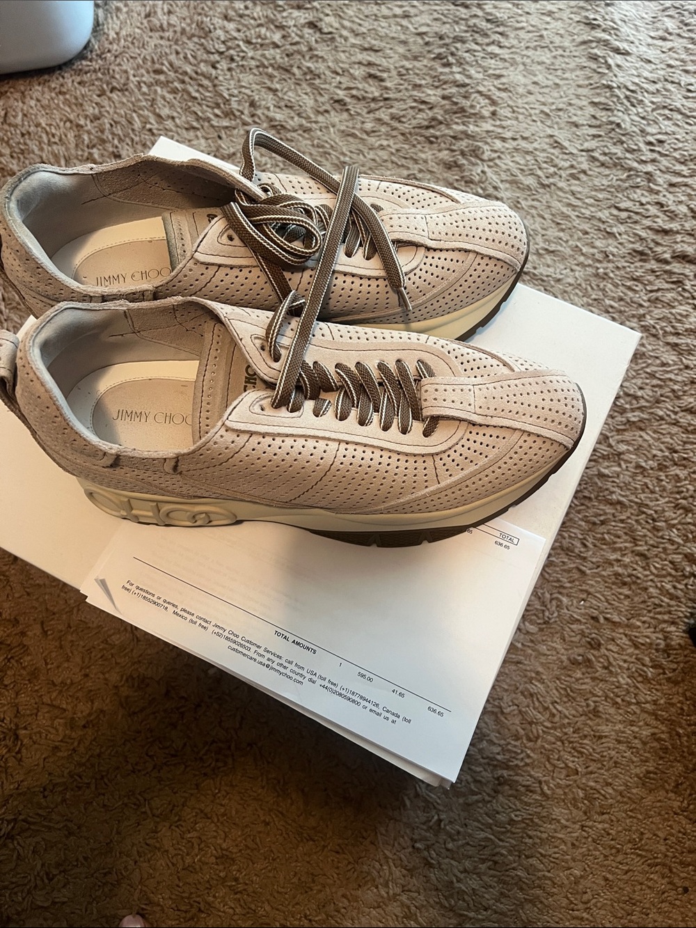 Jimmy Choo Women’s Light Beige Suede Perforated Lace-Up Sneakers